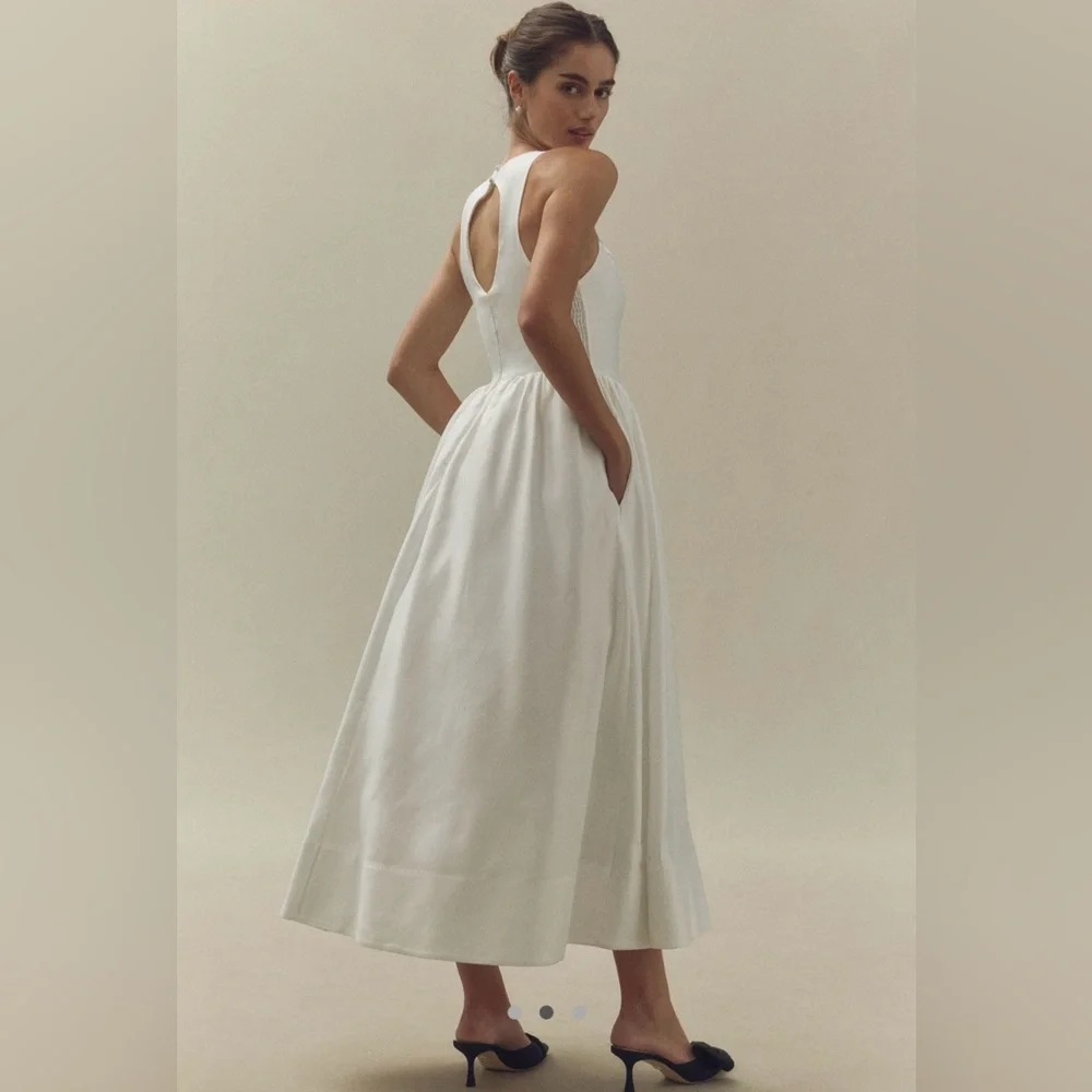 BHLDN High Neck Satin Duchess A-Line Midi Dress XS - Picture 2 of 6